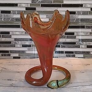 Murano vintage 1950s Italy red swirl bowl vase. Air bubbles.